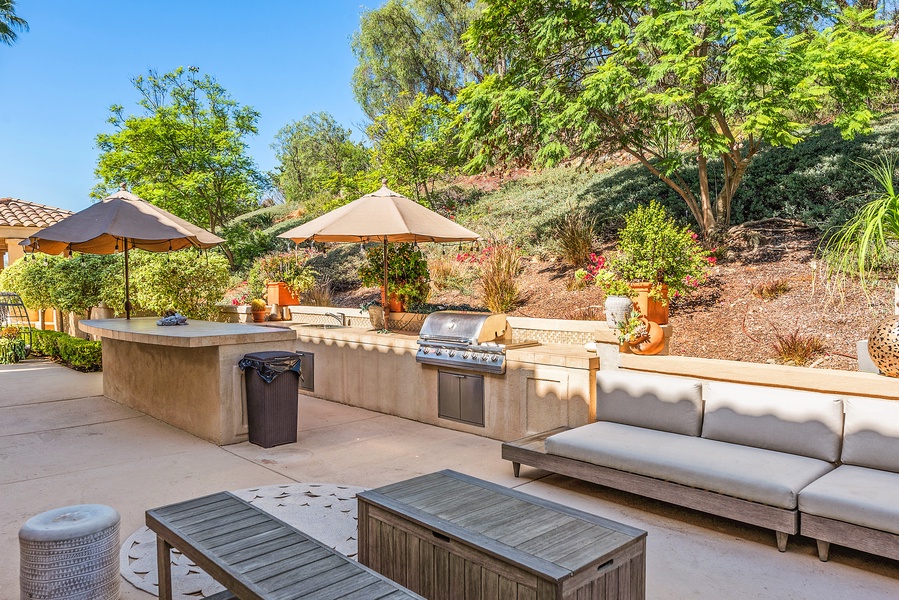 Summer kitchen with bar seating.