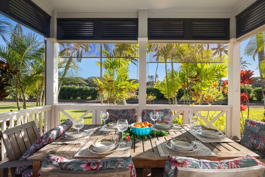 Dine al fresco at your private covered terrace, where tropical breezes and lush garden views create the perfect backdrop for memorable meals.