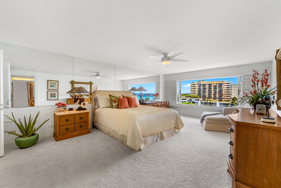 King-size bed and plush carpeted floors create a true sense of home, perfect for families or couples traveling with little ones.