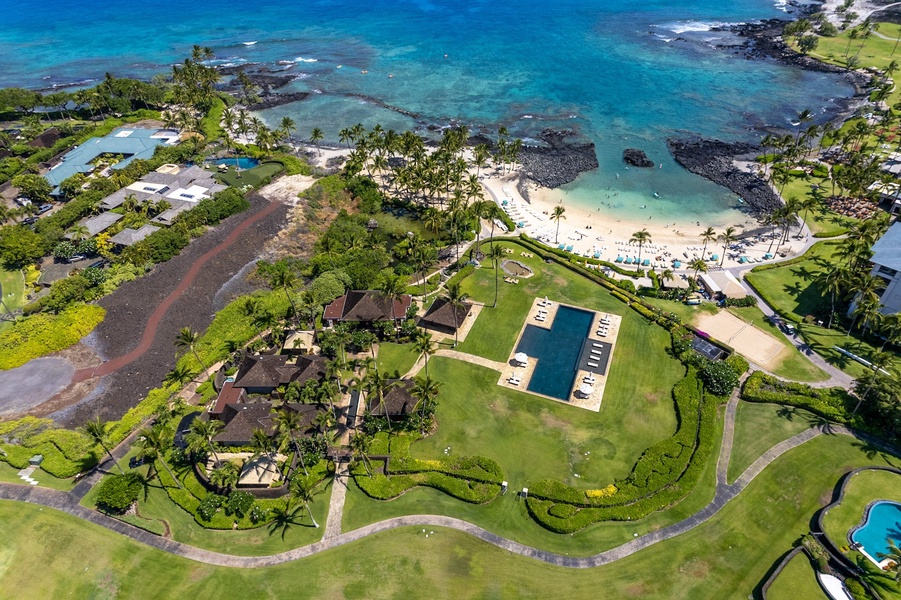 Aerial shot of the private Pauoa Beach Club