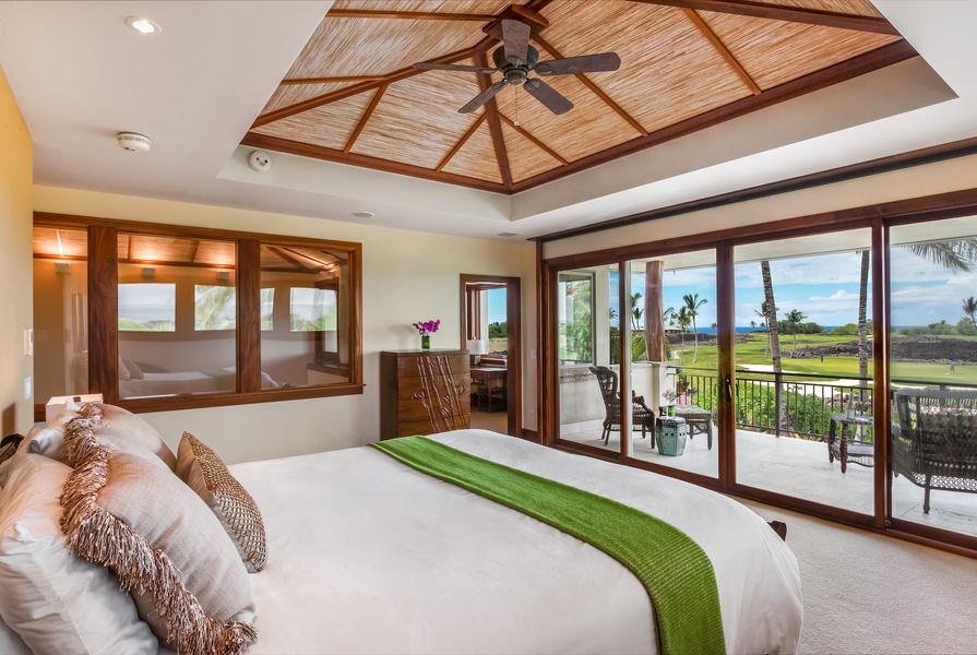 Upstairs Primary Commands the Entire Second Floor w/ Separate Office Space w/ Twin Daybed, Electronic Pocket Doors Open to Private Lanai Overlooking Pool Garden, Golf Course and Out to Ocean