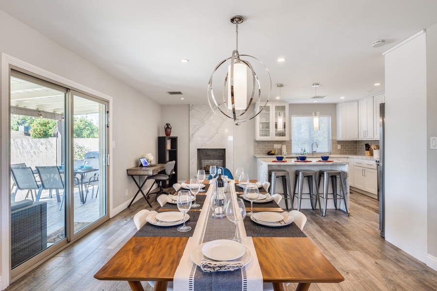 Open concept dining and kitchen is a great space to spend time with friends