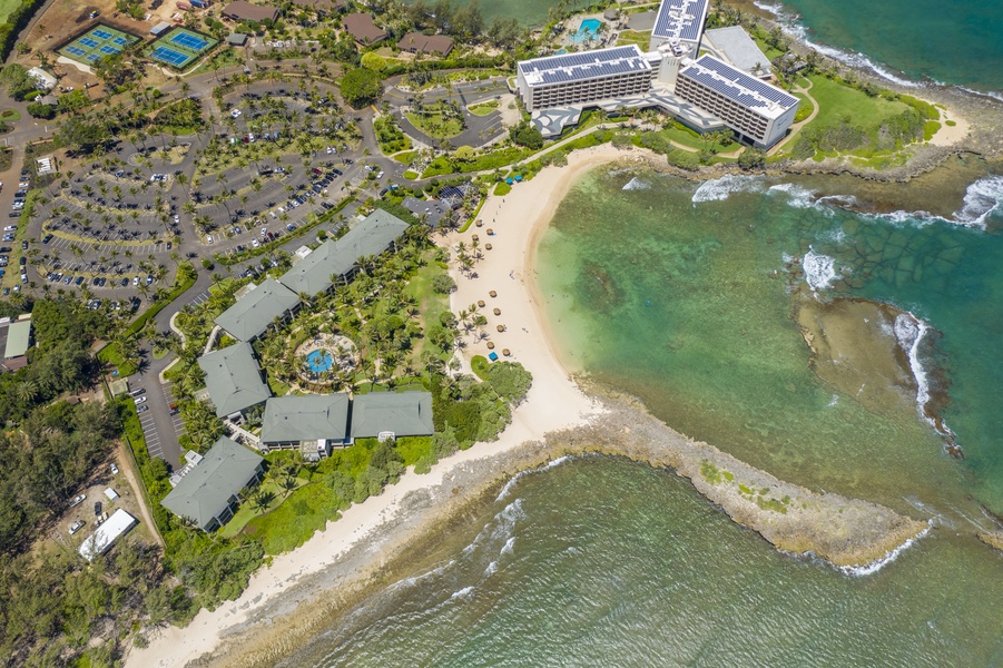 Aerial view of the Ocean Villas and Turtle Bay Resort