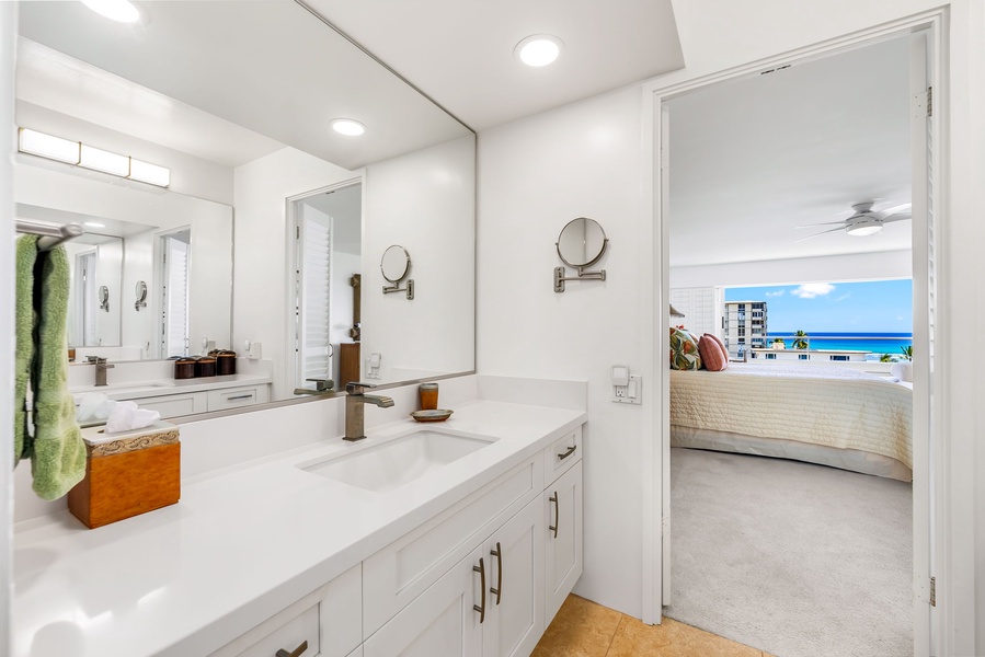 Enjoy the feeling of a private retreat in your en-suite spa-style bath, a perfect complement to your oceanfront escape.