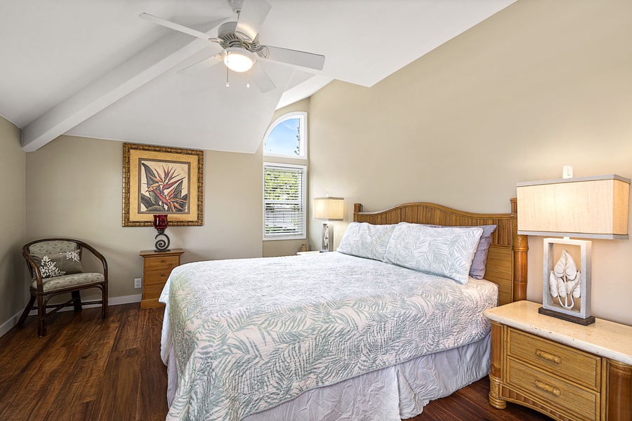 Guest bedroom features a king bed, central A/C, and a private balcony retreat.