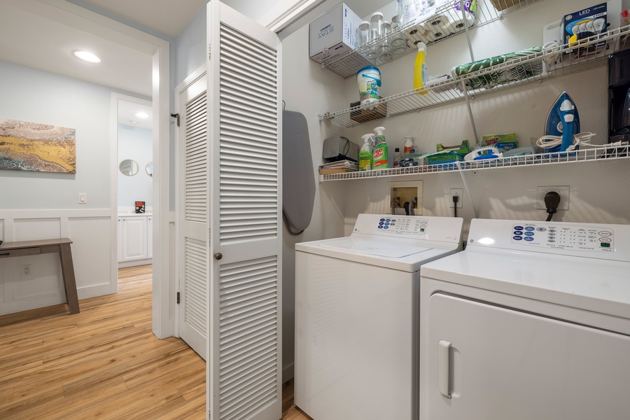 In-unit laundry with full-size side-by-side washer and dryer—perfect for long stays.