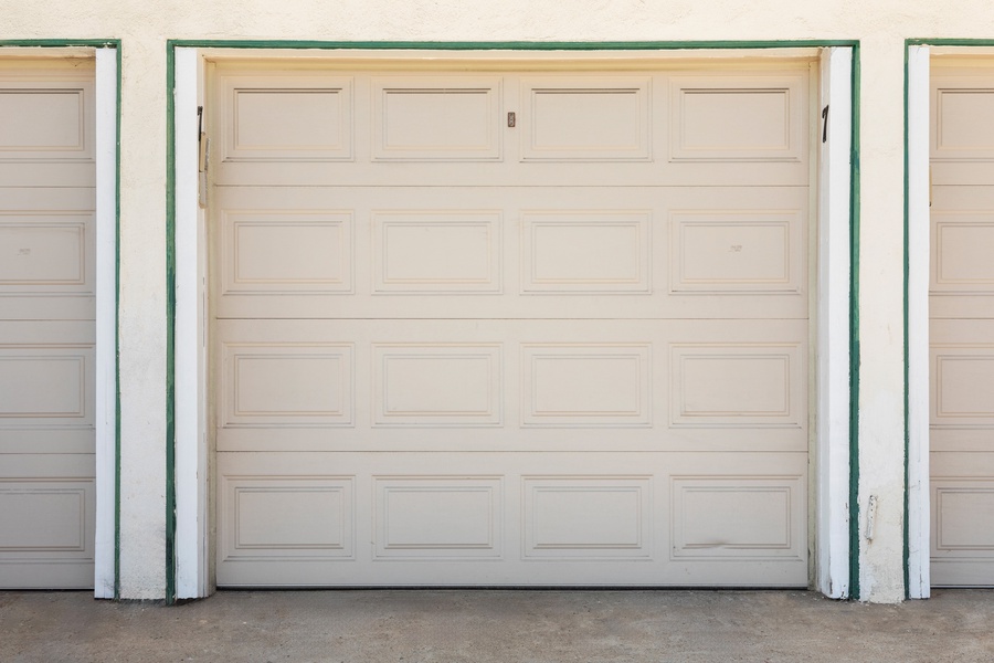 The covered garage for parking and extra storage.