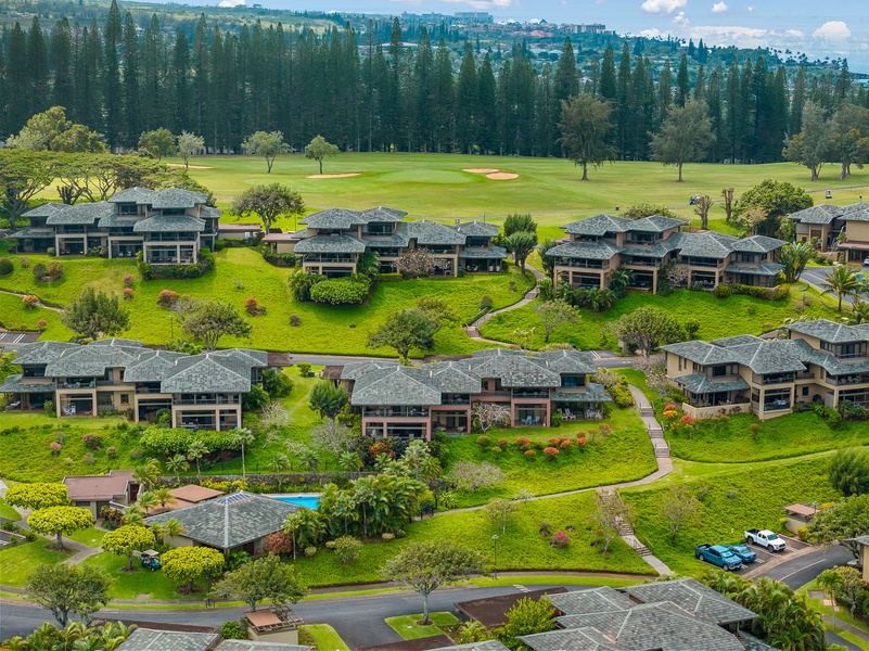A stunning aerial of Kapalua Ridge 2321, surrounded by tropical beauty.