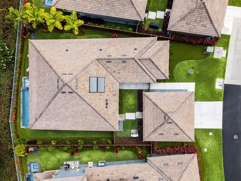 Straight down on the private pool and yard, tucked into its own corner of the community.