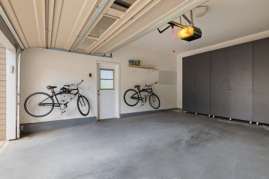 Secure garage with ample storage and bike racks for your cycling adventures.