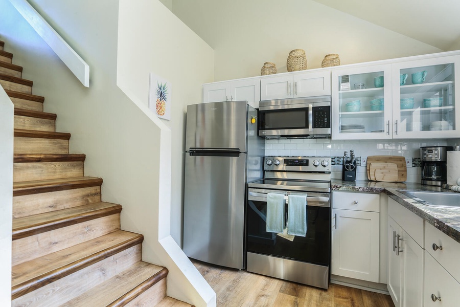 Fully equipped kitchen with stainless steel appliances