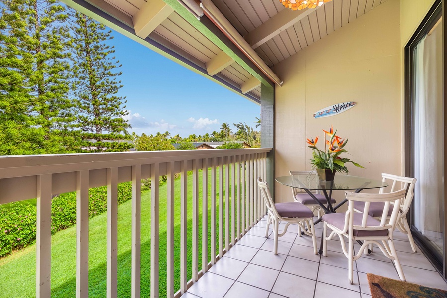 Experience tranquility as you unwind on the spacious balcony, basking in the stunning vistas.