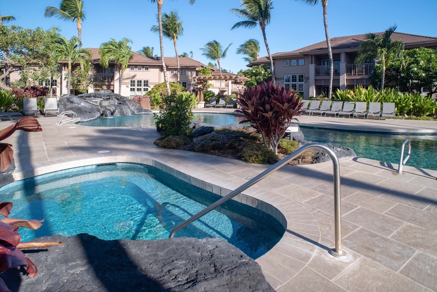 Enjoy the best of both worlds with the jacuzzi and pool just feet apart—relax and rejuvenate in your own tropical paradise.