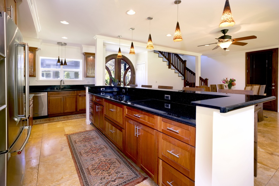 Expansive countertops provide plenty of space for meal preparation