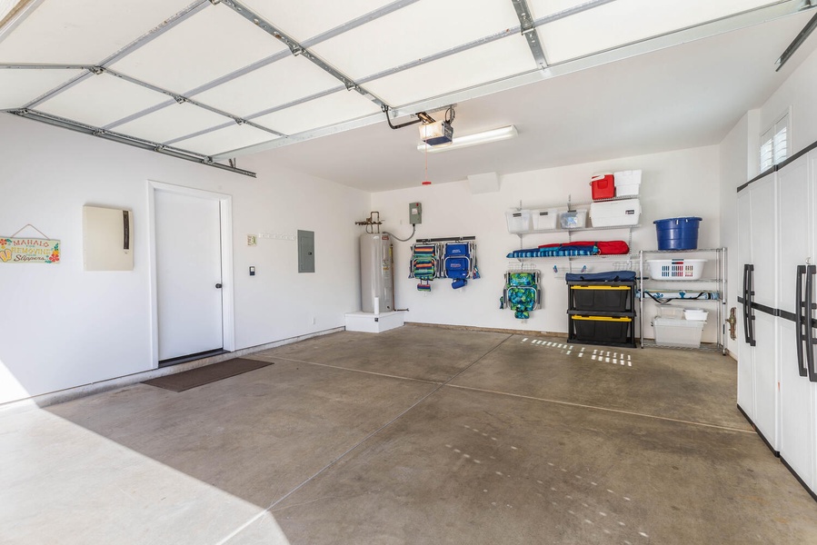 Car garage and available beach equipment
