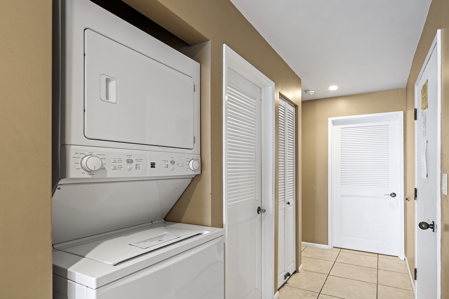 Full sized washer dryer in unit!