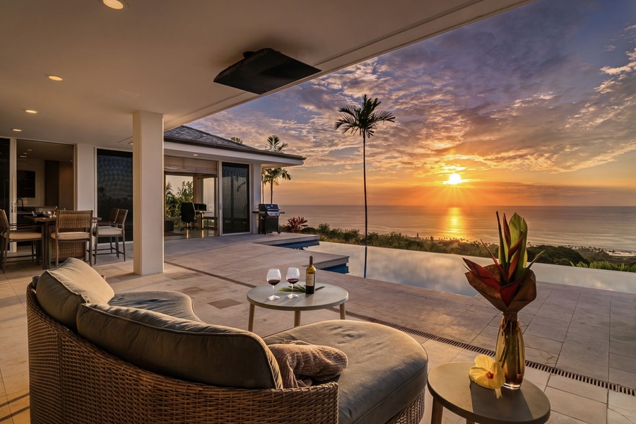 Sip wine on your private terrace as golden sunsets paint the sky, with infinity pool views stretching endlessly to the horizon.