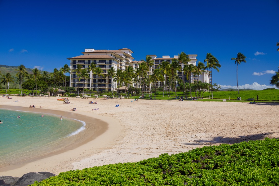 Ko Olina's private lagoons with soft sands and crystal blue water, perfect for afternoon swim or spectacular views