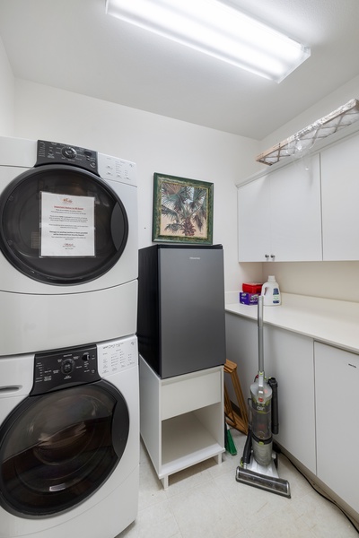 An in-unit washer and dryer for convenience.