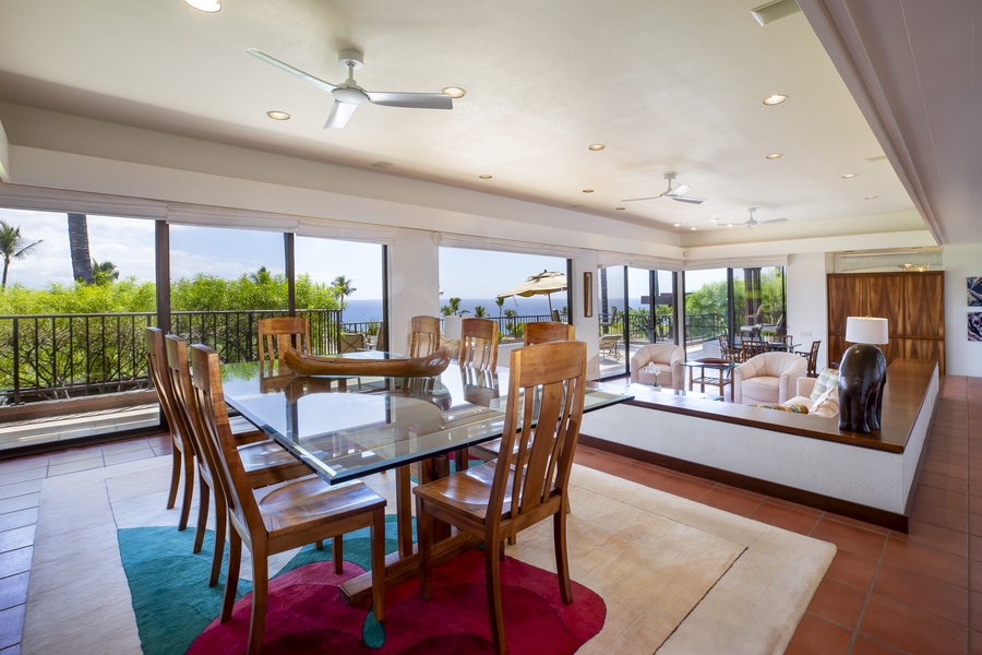 Open-concept dining area with panoramic ocean views, perfect for memorable meals.