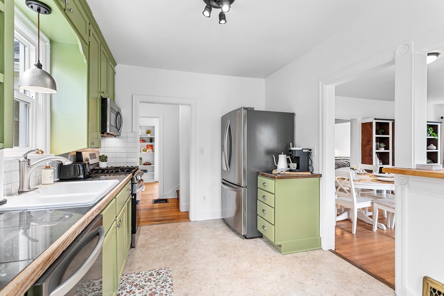 The full kitchen offers generous prep space and a welcoming layout—perfect for family meals or après-trail snacks.