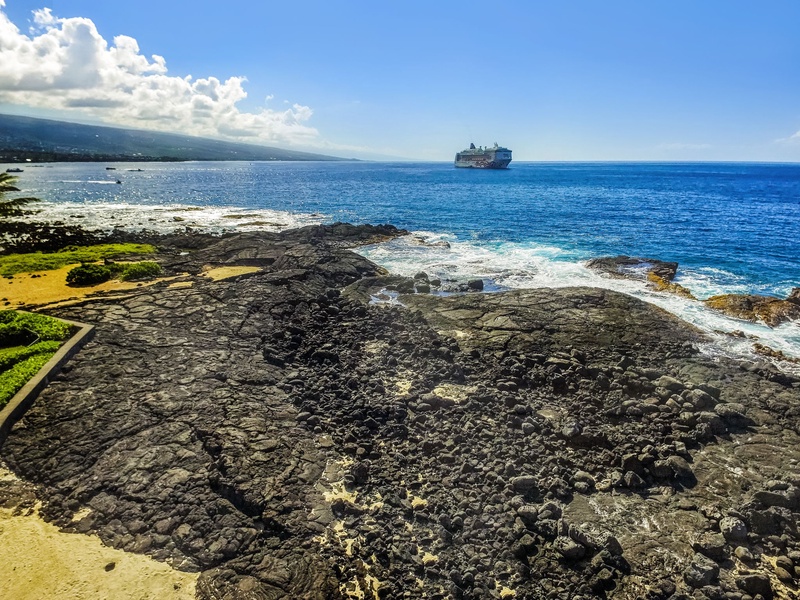 Cruise ships dot the horizon—visible from the backyard and perfect for sunset watching.