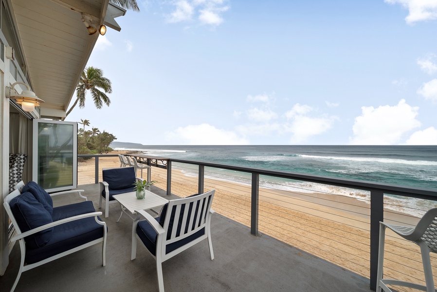 Enjoy your cup of morning coffee on the beach front deck