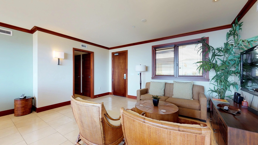 The warm wood accents and sun dappled windows in Hawaii.