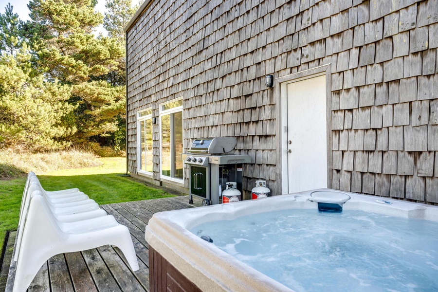 Luxury at its finest: immerse yourself in the tranquil waters of our soaking hot tub.