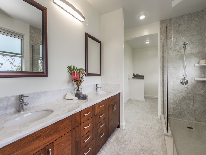 Beautiful marble counters in each bathroom.