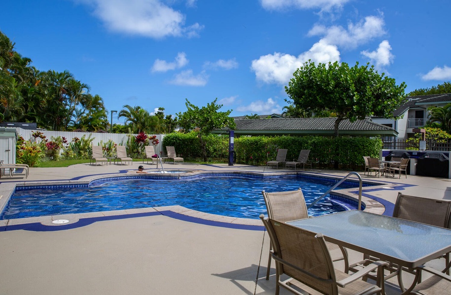 The community pool is perfect to take a dip or lounge in the sun