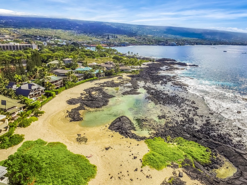 Bird’s-eye view of the protected Keiki Ponds—perfect for safe tidepooling.