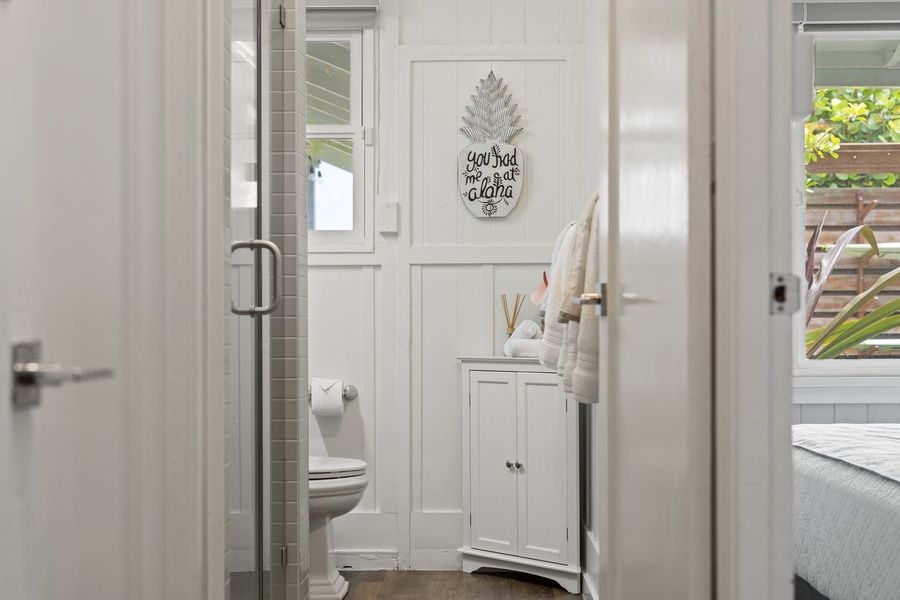 Common bathroom with walk-in shower