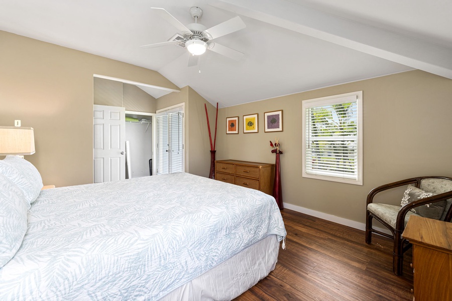 This cozy guest room offers serene mountain views and relaxing ambiance.