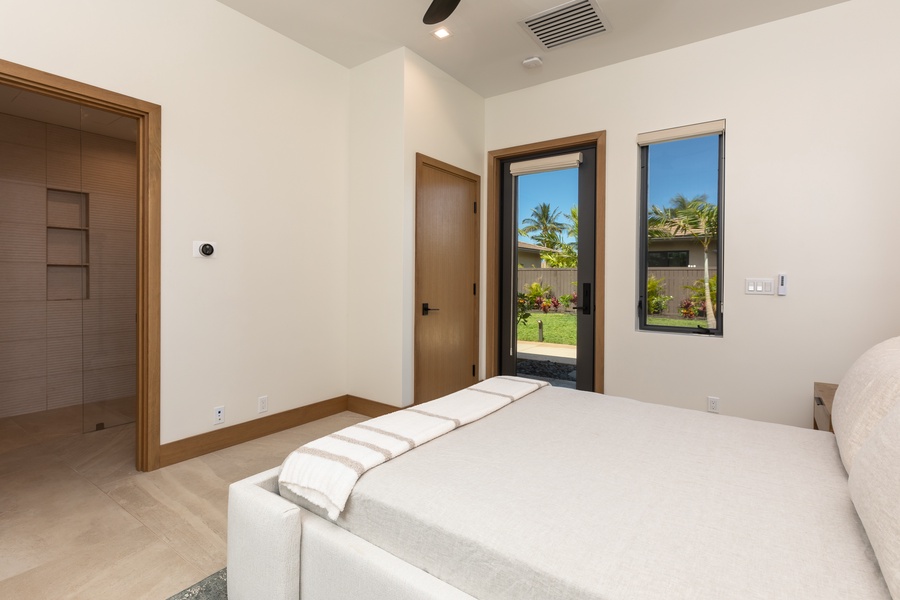 The detached bedrooms offer direct access to the front garden.
