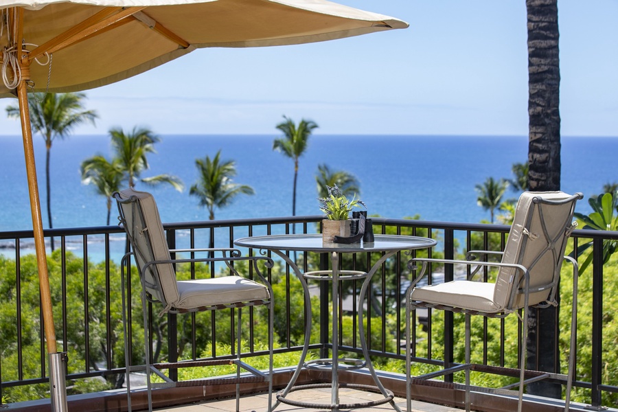 Sip morning coffee or sunset cocktails with endless blue ocean views from your private balcony.