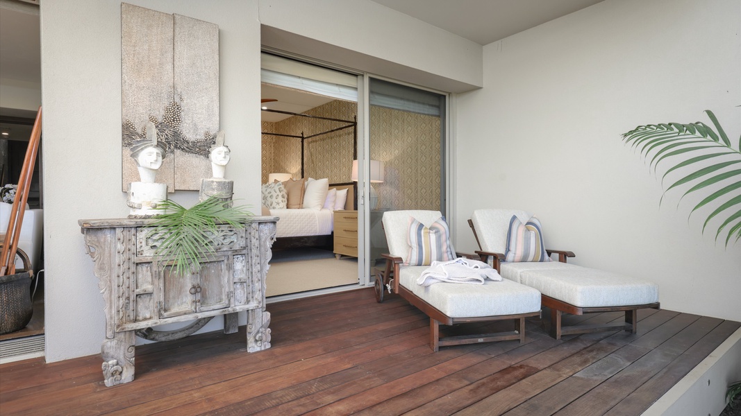 Start your morning or wind down at night on this peaceful private lanai off the bedroom.
