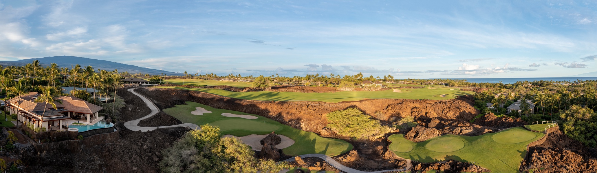 Early morning light illuminates the fairways just steps from your retreat.