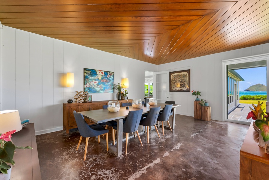 Share long, leisurely dinners in this elegant dining space—ideal for entertaining during your extended island stay.