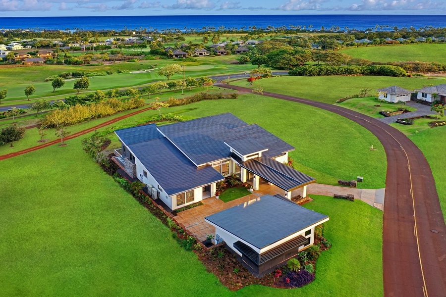 A bird's-eye view of the lush greenery surrounding this beautiful home