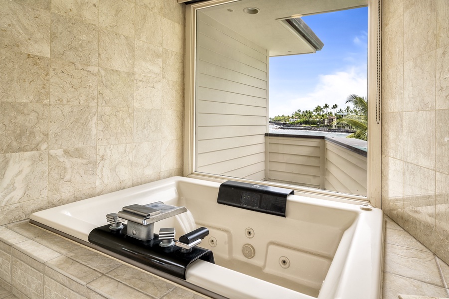 Large soaking tub overlooking the coastline