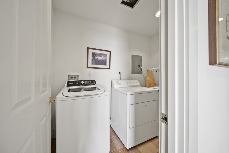 Your own dedicated laundry room ensures fresh clothes throughout your stay, with full-size washer and dryer for ultimate convenience.