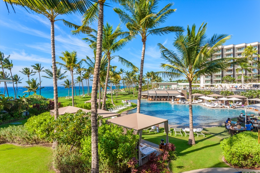 Full Panoramic Views from SeaSpirit 811 Lanai from the Ocean Pools and Resort Grounds