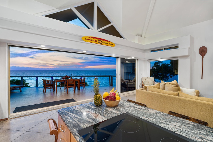 Gourmet kitchen meets panoramic ocean views—host, relax, and dine in coastal style.
