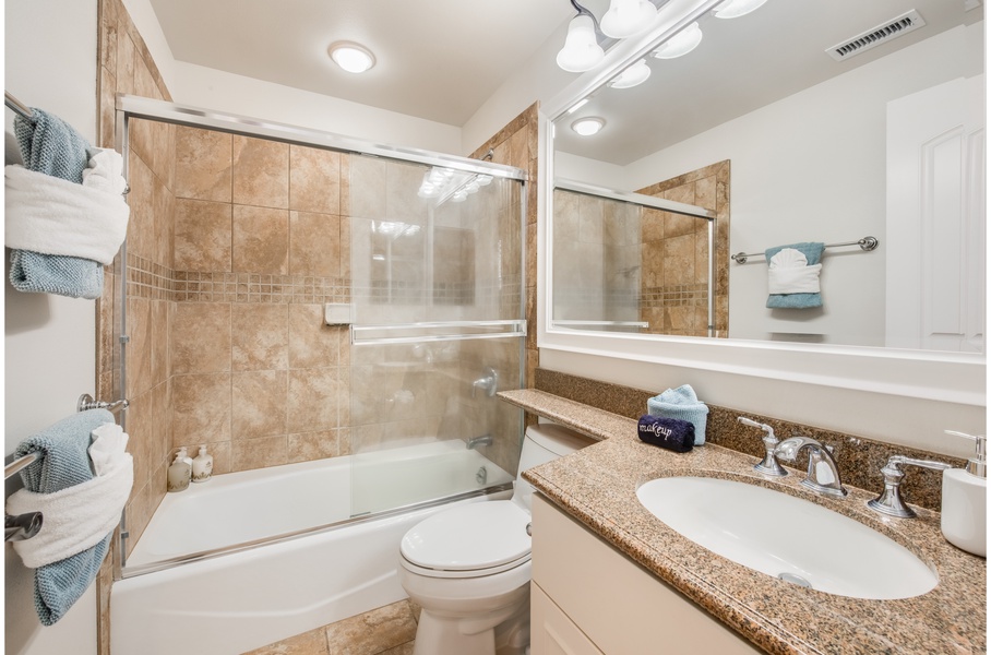 Guest suite ensuite bath with shower/tub combo