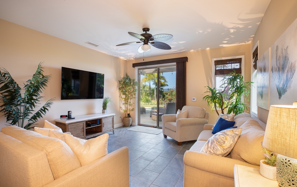 Downstairs living room has easy access to lanai