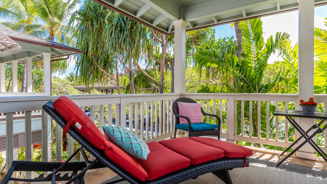 Relax in the tropical surroundings on the lanai.