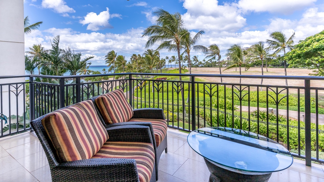 Surrounded by palm trees and sea breezes on the lanai.
