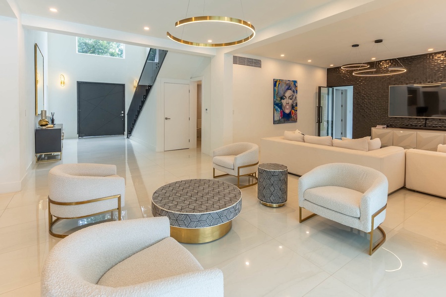 Relax in the luxurious living area with elegant appointments.