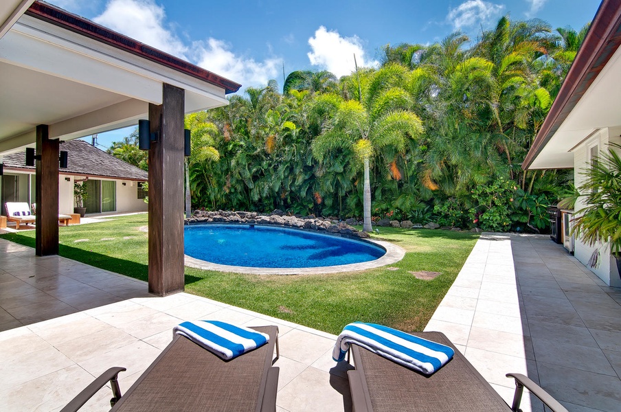 Lounge in the Backyard Near the Pool